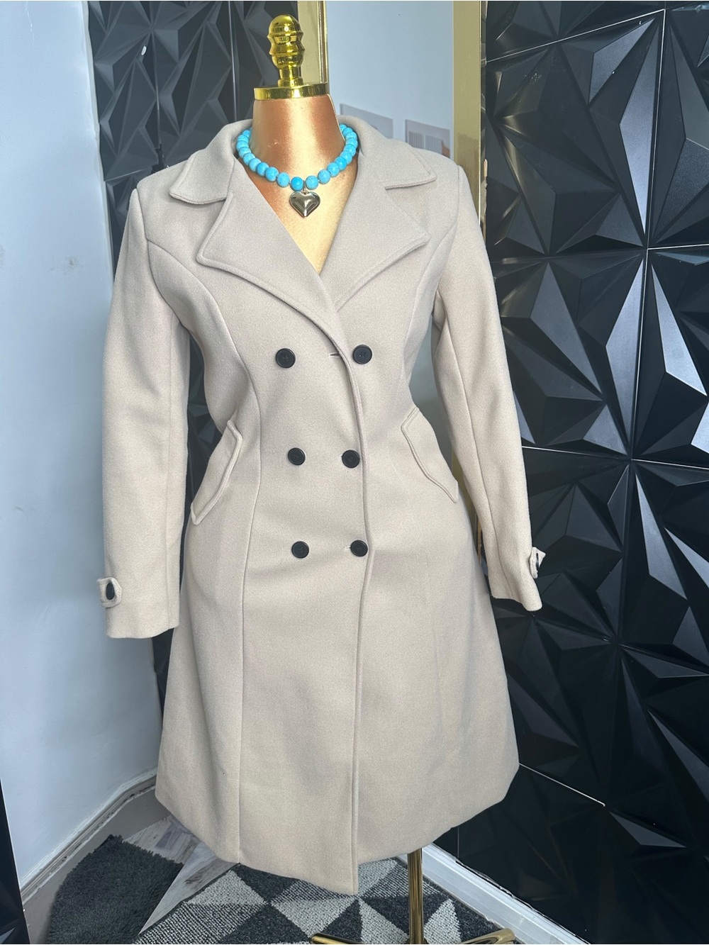 🔥🧥Womens Double-Breasted Cream Wool-Blend Coat